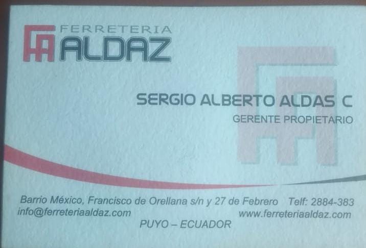 FERRETERÍA ALDAZ – TELF: 032 885433 – 0967260005 EMAIL: ferreteriaaldaz@gmail.com