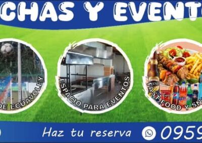 CANCHAS Y EVENTOS MIS 3 “D”TÚ EVENTO, NUESTRO ESPACIOMISIÓN:»Brindar espacios de calidad para la práctica deportiva y la realización de eventos sociales y corporativos, fomentando el bienestar, la recreación y la satisfacción de nuestros clientes a través de un servicio profesional, seguro y accesible.»VISIÓN:Ser el referente líder en la provisión de espacios deportivos y para eventos, reconocidos por nuestra innovación, calidad y compromiso con la comunidad, ofreciendo experiencias únicas que, fomentando la actividad física, el entretenimiento y la celebración de momentos especiales. DESCRIPCIÓN DE LA EMPRESA: Nos enorgullece ofrecer un servicio de calidad con personal capacitado y atención personalizada para asegurar que cada experiencia sea única y satisfactoria. Además, nuestros espacios están diseñados para proporcionar, comodidad, seguridad y un ambiente agradable tanto para los usuarios deportivos, como para los organizadores de eventos ya sea para un día de deporte o una ocasión especial, nuestra empresa es la opción perfecta para quienes buscan un lugar confiable y accesible, con la infraestructura y el ambiente adecuado, para que cada actividad sea todo un éxito.*Proyección 2025: *Para el año 2025, nuestra empresa se plantea un crecimiento sólido y sostenido, con el objetivo de expandir nuestros servicios y consolidar nuestra posición como líder en el alquiler de canchas deportivas y salones de eventos. Entre nuestras metas a alcanzar se encuentran:*Expansión de Infraestructura*: Se planea ampliar nuestra oferta de instalaciones, incorporando nuevas canchas deportivas en diferentes modalidades y aumentando la capacidad de nuestros salones de eventos. Esto nos permitirá atender a una mayor cantidad de clientes y diversificar los servicios que ofrecemos.*Innovación en Servicios*: Implementar nuevas tecnologías para mejorar la experiencia de nuestros usuarios, como sistemas de reservas en línea más eficientes, opciones de pago digital, y la posibilidad de personalizar eventos o actividades deportivas con servicios adicionales como catering, decoración, entrenadores, entre otros. Dirección- En Conocoto Sector Ontaneda Baja – informes – 0959 – 494 – 596 – Quito – Ecuador